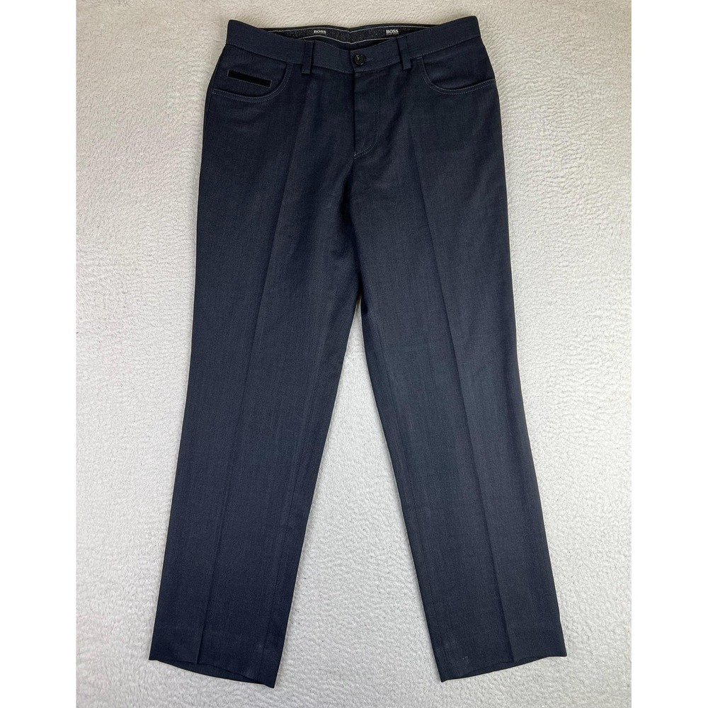 Hugo Boss Mens 36x32 Gray Snap1 Regular Virgin Wool Blend Stretch‎ Dress Pants